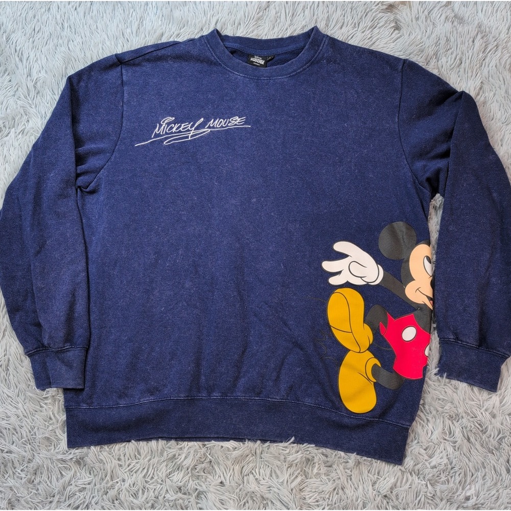 Disney Mickey Mouse Sweatshirt Mens L Blue Signed Graphic Soft Comfort